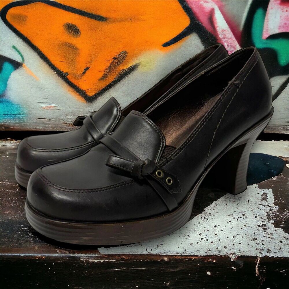 Vintage Y2K LEI Onyx Vegan Leather Chunky Platform Mary Jane Heels Size 7.5 US